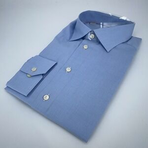 Eton Dress Shirt Mens XL 17 - 43 Blue Long Sleeve Formal Slim Fit York Button Up